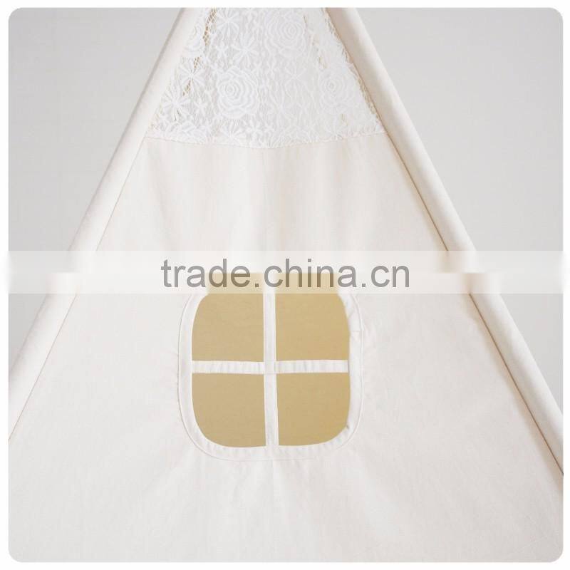 Wholesale low MOQ plain calico lace indoor kids teepee