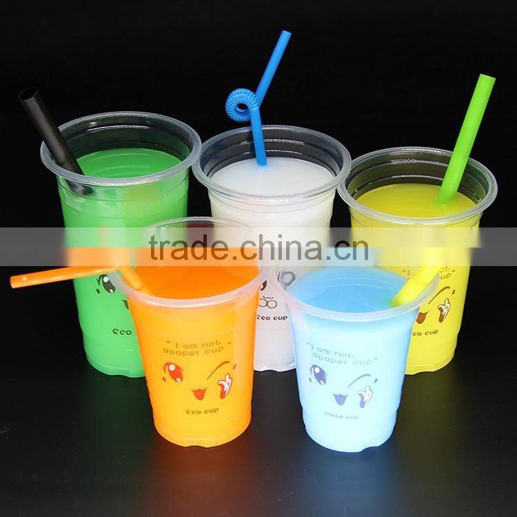 Disposable transparent pp plastic cup with purple straw