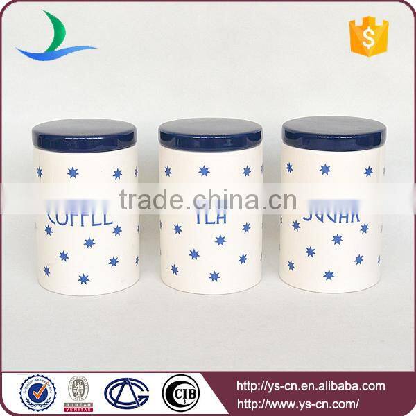 Blue stars ceramic tea coffee sugar canister set