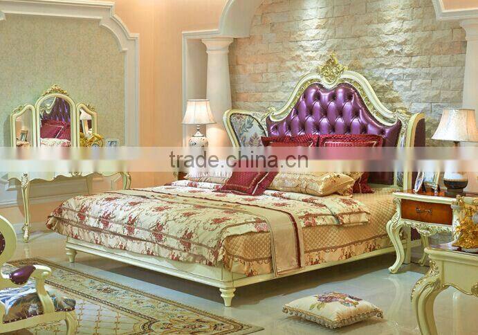 European Style Elegant Double Bed, Palace Princess Purple King Size Bed, Luxury Bedroom Furniture Set (BF01-ML028)