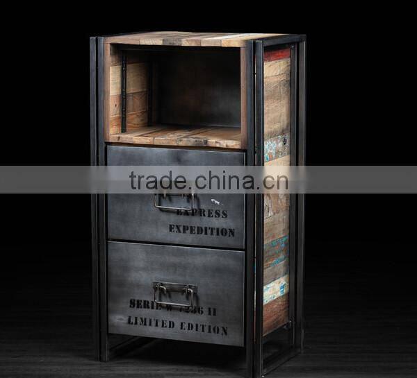2 drawers metal legs wood top vintage drawer cabinet