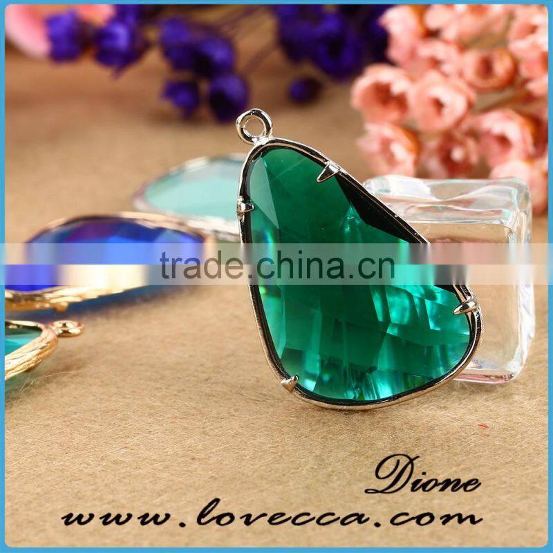 Wholesale gold/silver plated glass bezel pendant ,glass stones with brass frame