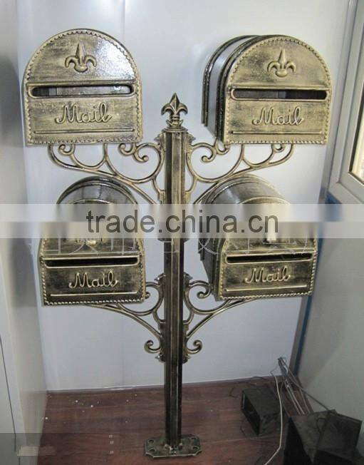 Euro Style cast iron or aluminum post mailbox, cast iron wall mailbox