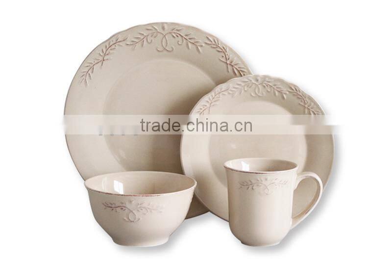 French Countryside Green Antique Emboss ceramic cereal bowl