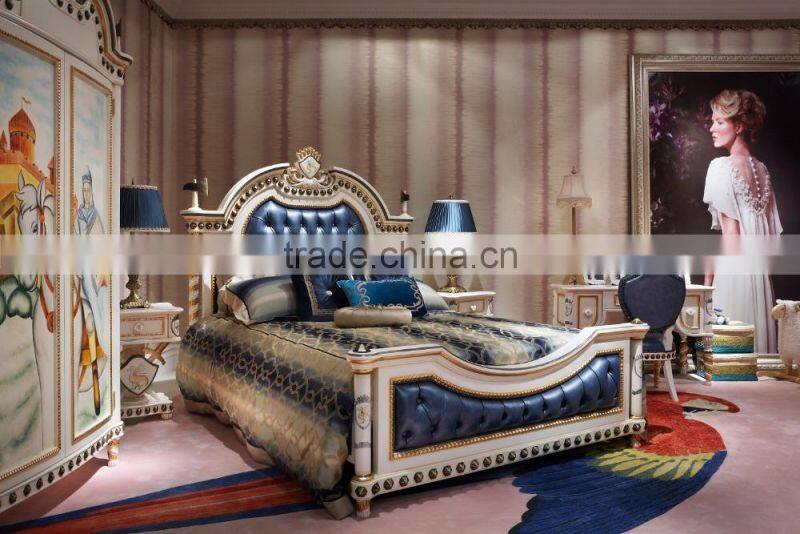 French style prince dark blue hand painting classic & unique boys kids bedroom furniture - BF07-70347