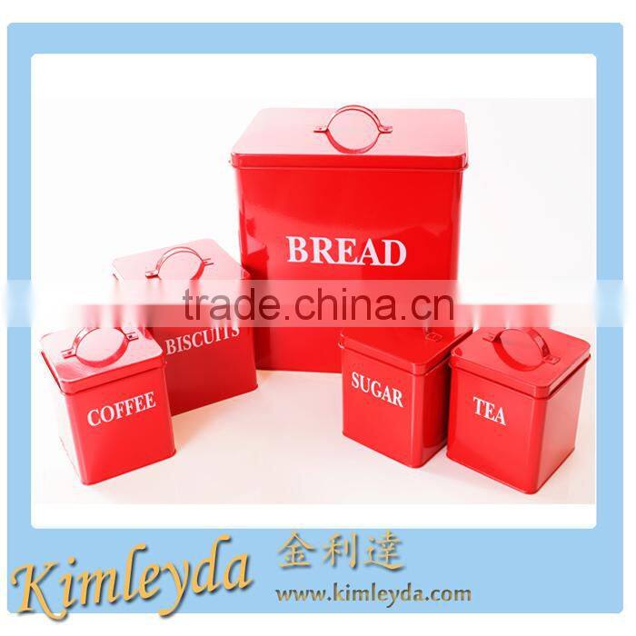 Hot sale square Kitchen Storage Set of 5 Bread bin Coffee/Tea canister