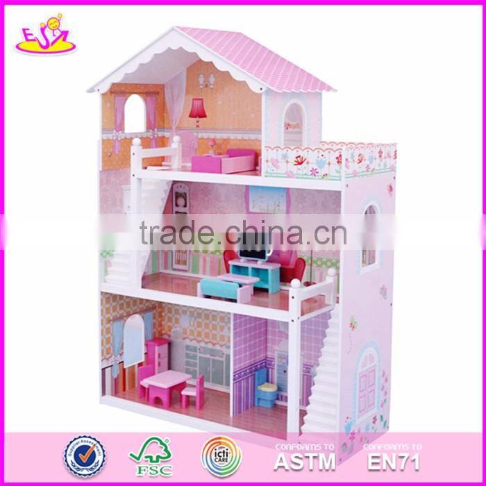 2017 Best luxurious 4 floors children wooden dollhouse kits with garage W06A238