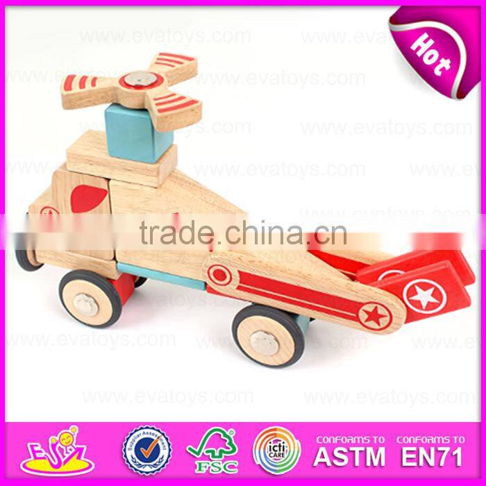 New design 37PCS DIY wooden puzzle 4D toy,High quality intelligent wooden diy car plane toy W03B044