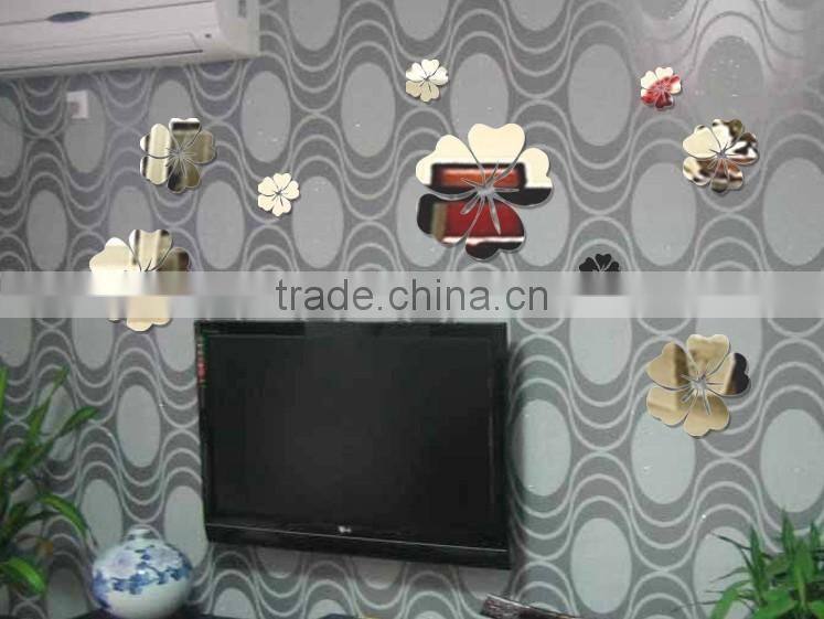 Latest decorative custom wall sticker , sitting room 3D flower mirror wall stickers