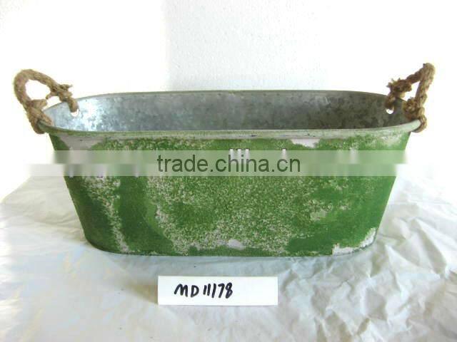 Green Galvanized Metal Bucket With Handles
