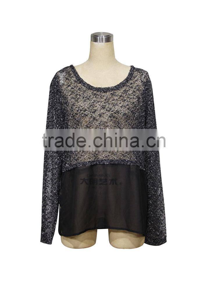 Back design long sleeves chiffon block beautiful blouse