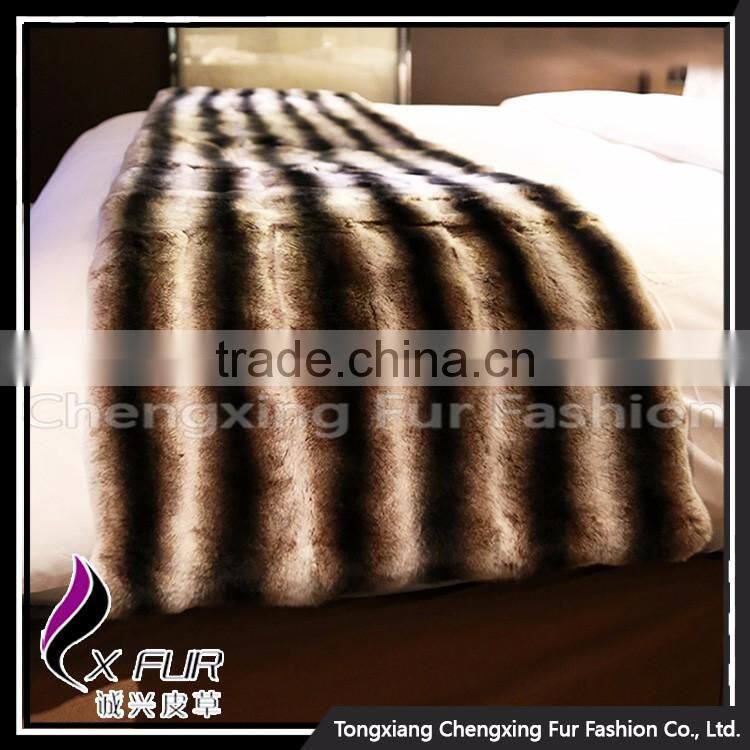 CX-D-128A Luxury Genuine Rex Rabbit Fur Throw Blanket Sofa Throw