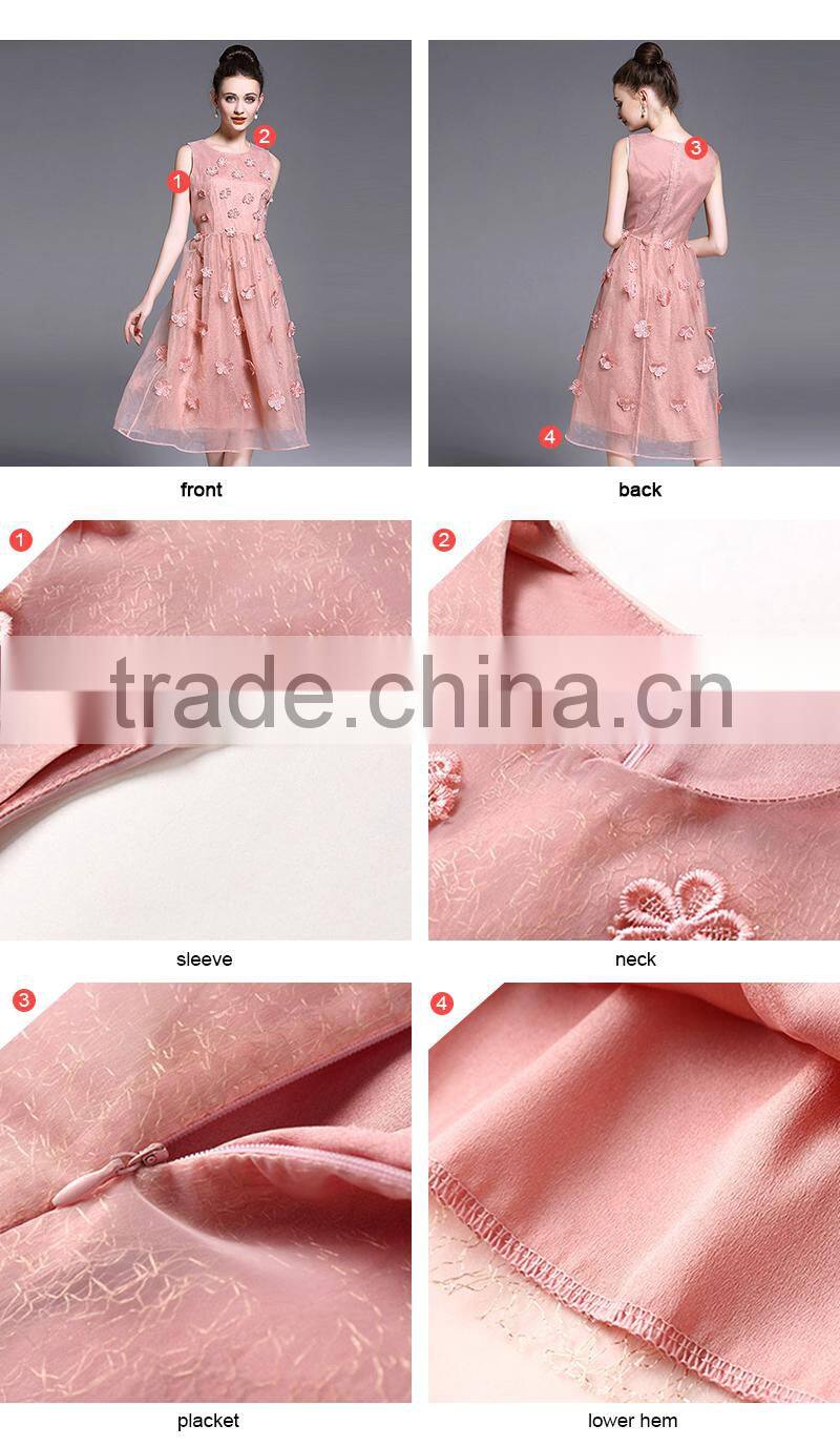 MAXNEGIO Women Ladies Sleeveless Sundress Embroidery Elegant Banquet Bubble Midi Prom Dresses