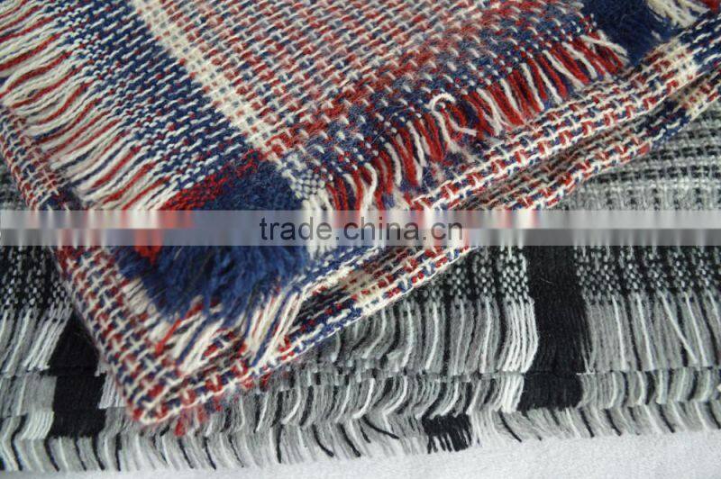 New arrival square wholesale factory europe lady plaid checked pashmina shawl 100%acrylic