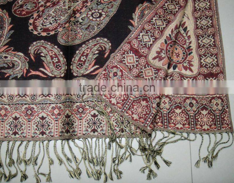 Fashion Australian lady classic jacquard paisley floral large pashmina viscose shawl