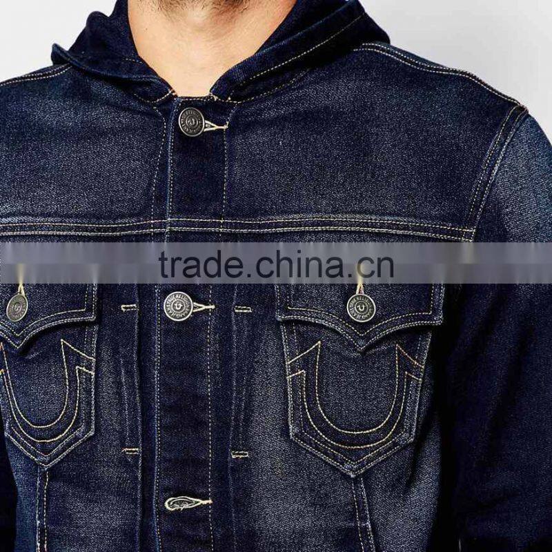 2016 new fashion denim hoody jacket for men customized design