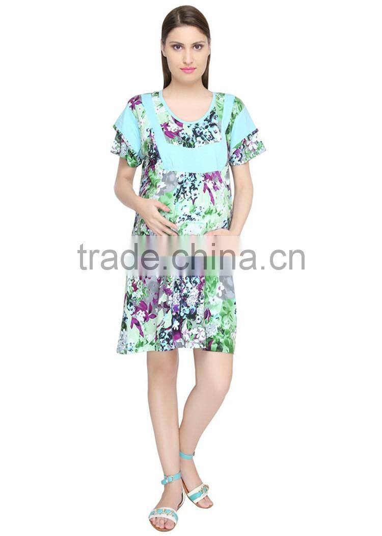 New fashion all over print maternity dress green maternity dresses for office