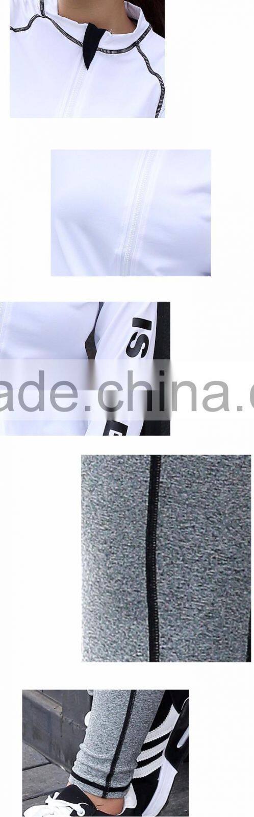 Quality Comfort Soft White Long Sleeve Tops &Gray Full Pants Running Cycling Suit Sportswear Women