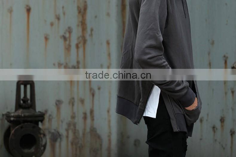 2017 Fashion Mens Long Plain Hooded Sweatshirt Side Slit Zipper Men's Hoodie Sweatshirts