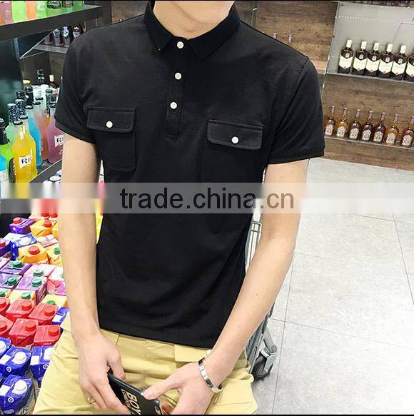 2016 fashion custom 100 cotton two color polo shirt with double pocket