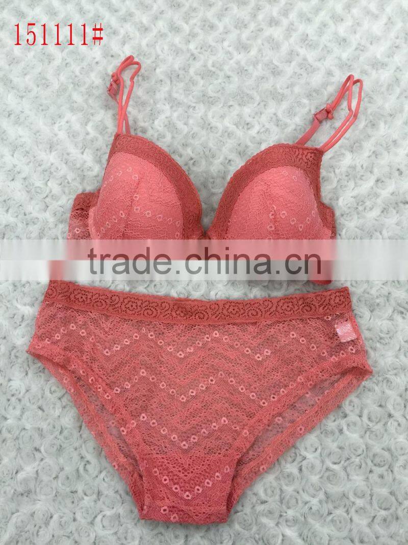 girl's bra and panty set plain dyed with lace 2016 new design