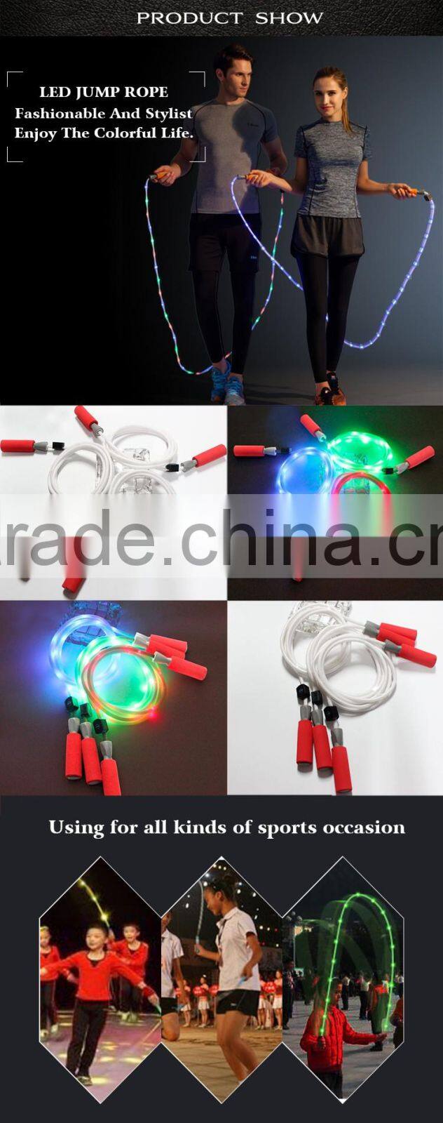 Promotion OEM nylon pp sparkling jumping rope/skipping jump rope