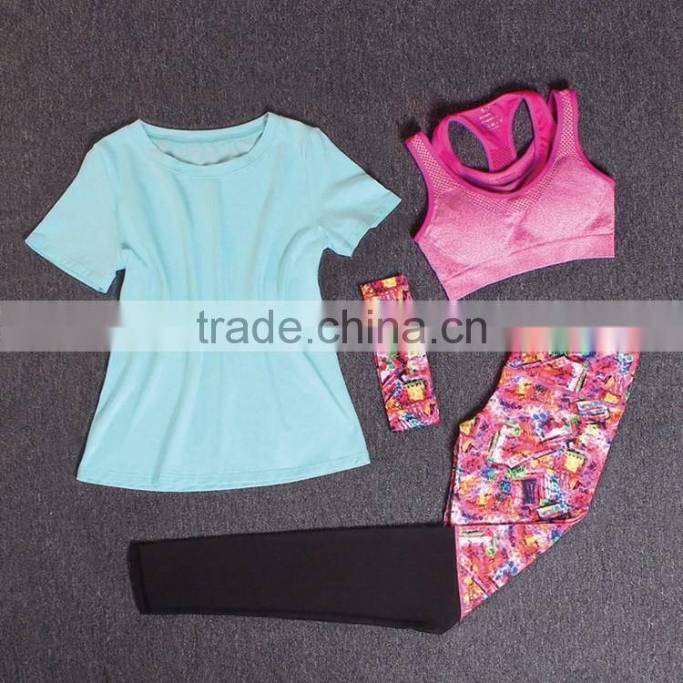 Best Seller Yoga Tops+Bra+Leggings+Headband 4PCS Sports Outfit