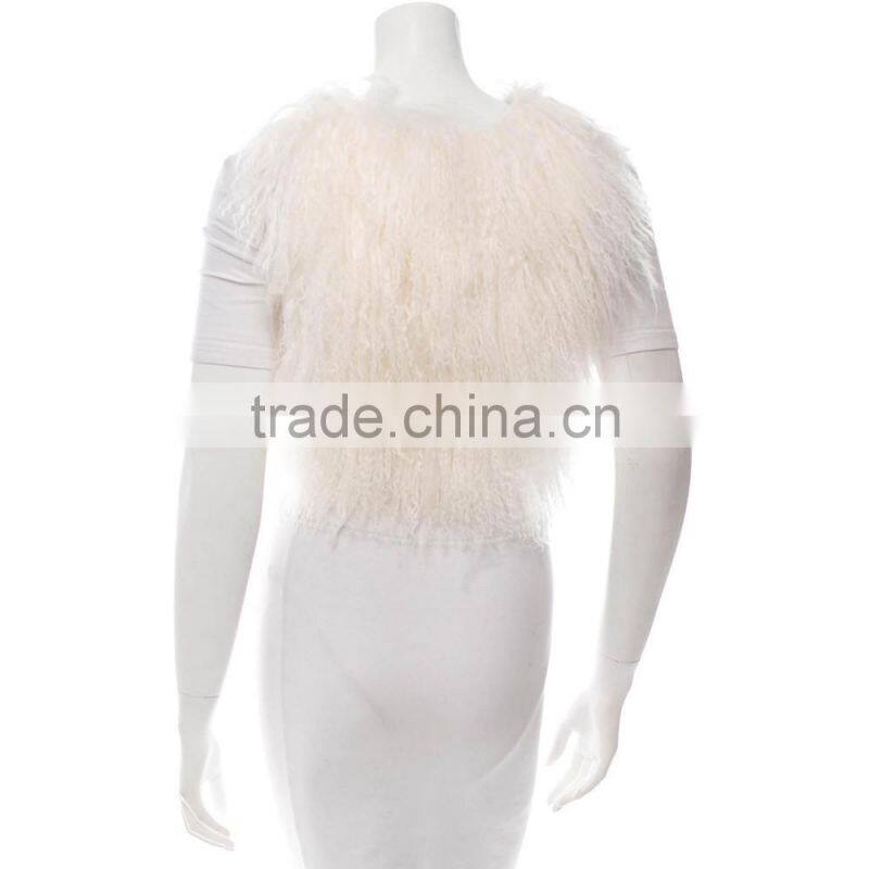 SJ214-01 Long Fur Shortest Length Mongolian Lamb Fur Material Polyester Lining Jackets Gilets Girl 2016 Sandrafur