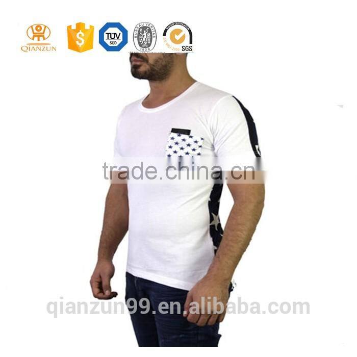 Custom wholesale t-shirt high quality collar pocket men print t-shirt