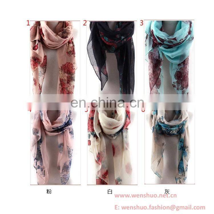 Wholesale Fashion Flowers Printed Joker Tippet Voile Scarf