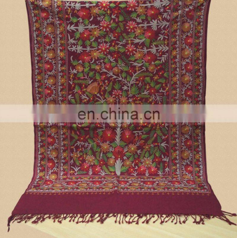 Wool Pashmina shawl with fancy wool embroidery