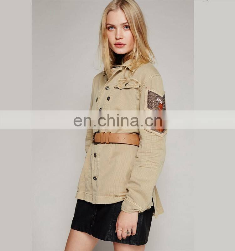 OEM Retro army style cotton shirt jacket for women