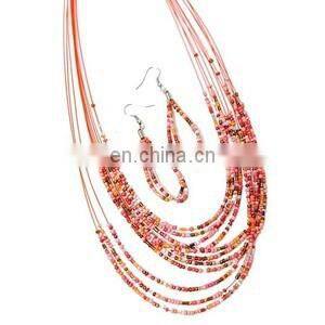 Red Seedbed and Brass beads multi layer Necklace