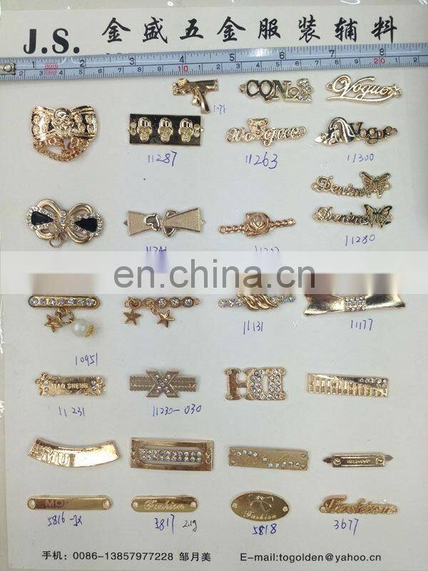 Fashion clothing metal label accesories sew on or pin on or nail on clothing bags or shoes