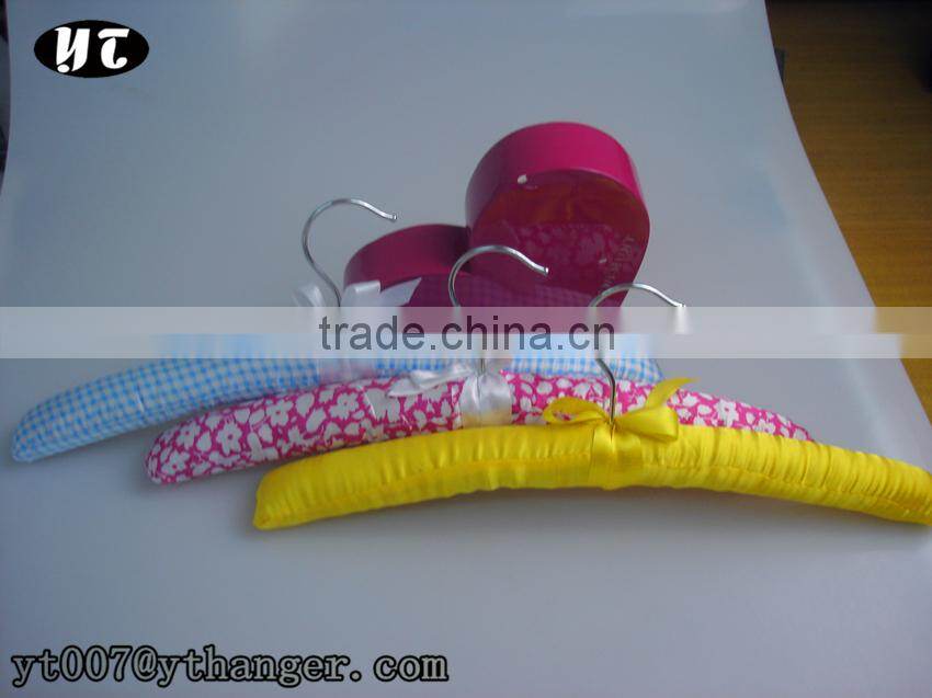PH-YT-052 satin padded hanger for kids wooden hanger flocked satin padded