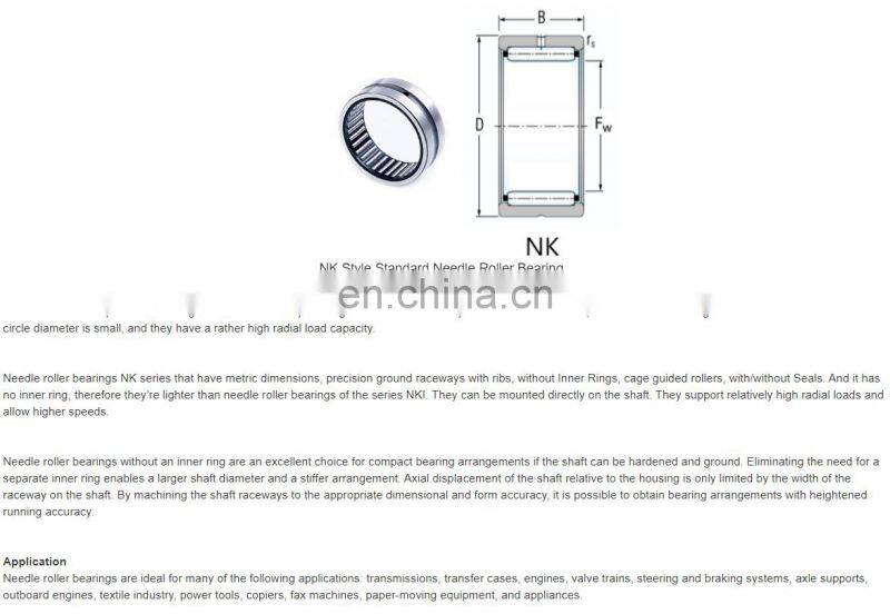 Low Vibration NK 20/16 Roller Needle Bearing NK20/16 20*28*16MM