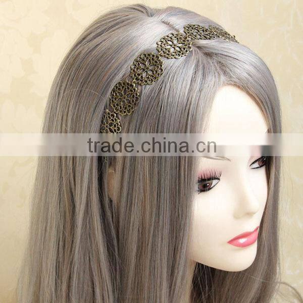 New Lovely Metallic Sweet Lady Hollow Rose Flower Elastic Hair Band Fashion Headband - Gold (Gloden Flower)