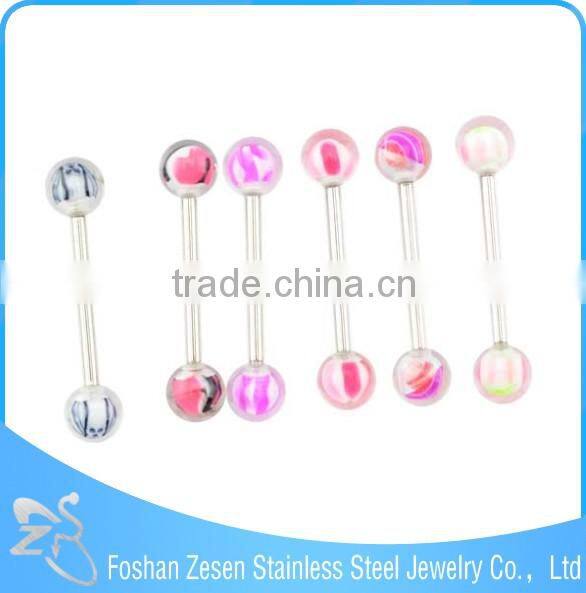 Flashing Color Double Balls Barbell Piercing Pearl Tongue Ring