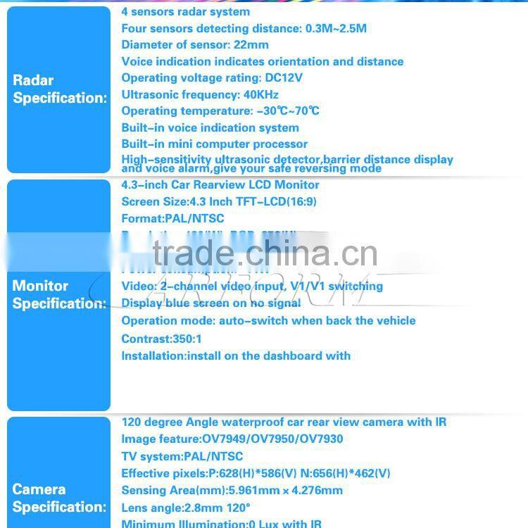 Special design parking sensor with camera and usb output anti-electromagnetism disturb buzzer