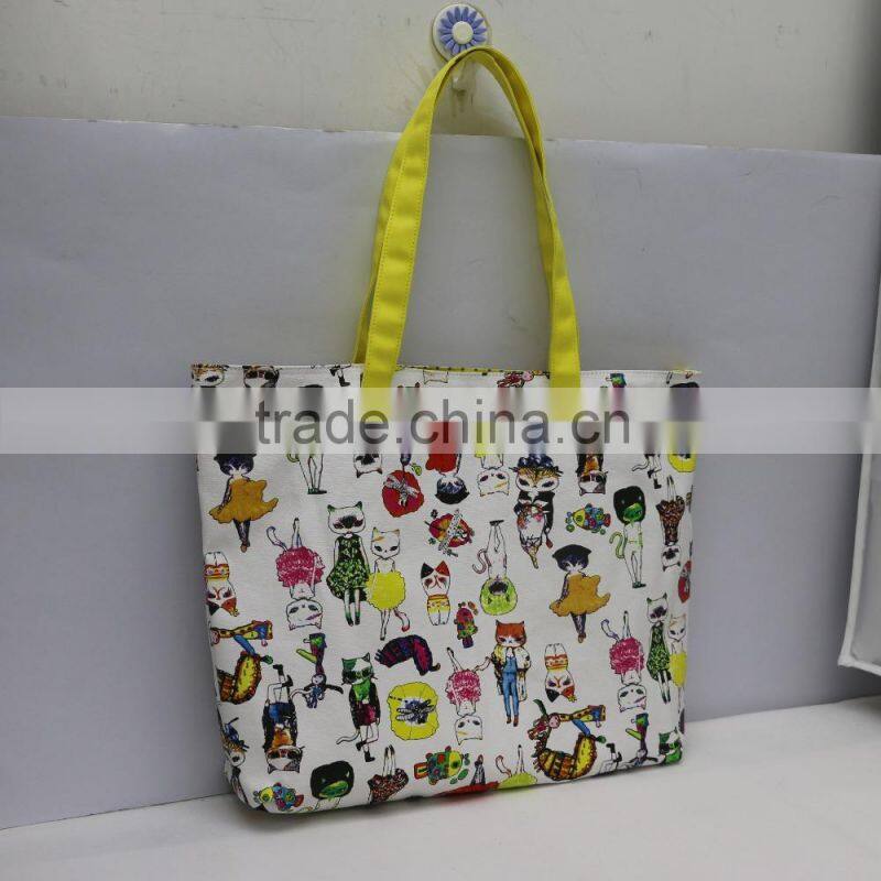 lightweight 12 OZ canvas folding shopping bag reusable with handle and offset printing surface