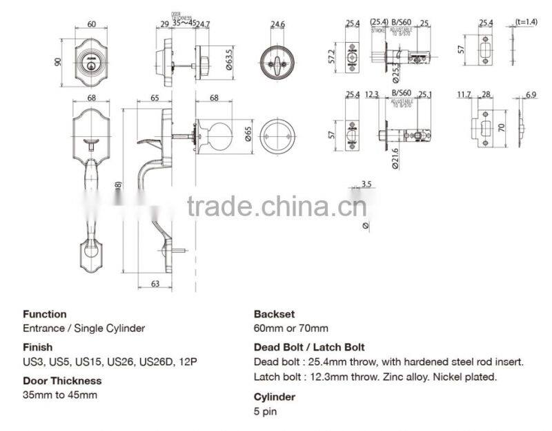 Japanese high quality and security classical handle lock for entrance, by ALPHA.
