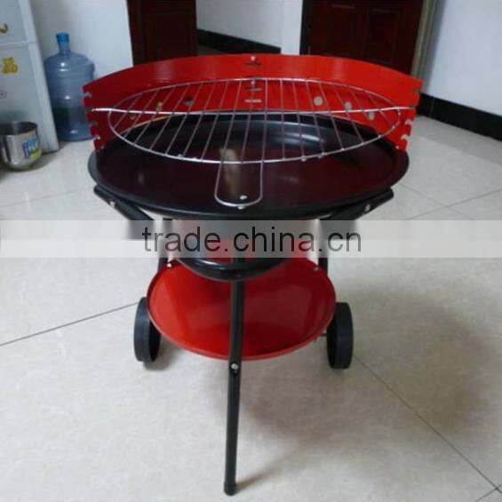 Outdoor portable hand push type bbq charcoal grill with wheel