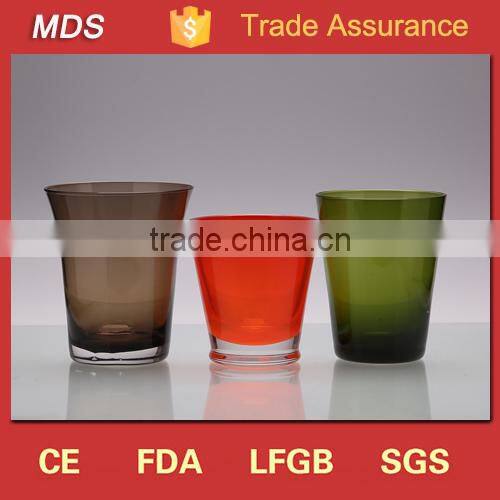 Drinking whisky glass type colored thick bottom slanted glass tumbler
