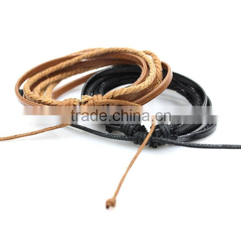 Knitting Leather Straw Rope Bracelet For Boys,Fashion Leather Bracelet For Men