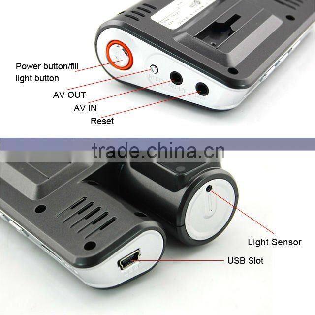 2.0 inch HD TFT 120 Degree Wide angle + G-sensor + dual camera video registrator