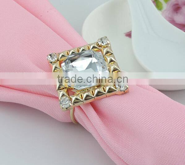 fashionable big diamond crystal square shape metal alloy napkin ring