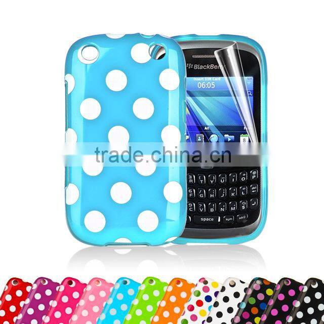 Set Screen Protector And Case For Blackberry 9320 , Polka Dots Gel TPU Case For Cell Phone