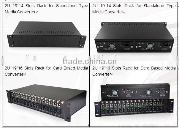 2U 14Slots Fiber Optical Media Converter Rack-Mount Chassis with Dual AC Power Supply