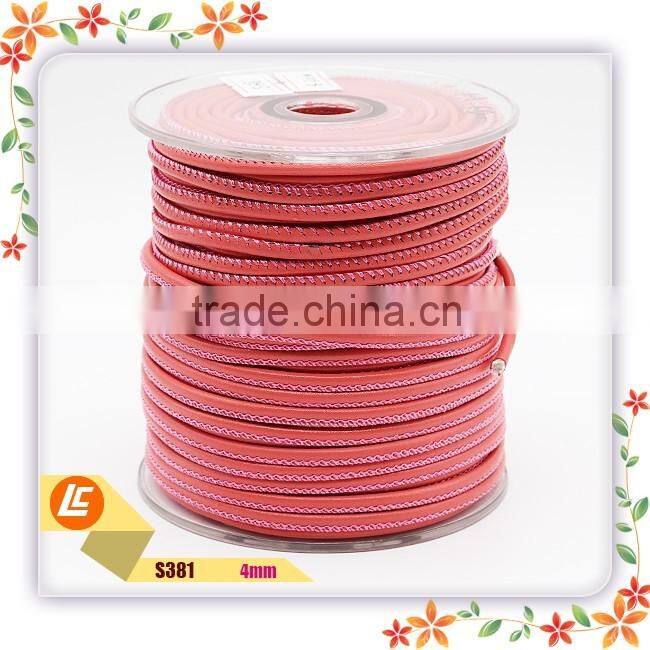 Jewelry Decoration Napa Pink Leather Cord Wholesale, Round Leather Cord Stitched napa leather cord and sterling