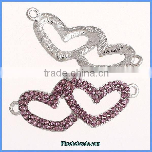 Wholesale Hot Sale Lavender Double Rhinestone Heart Connectors OMC-049A